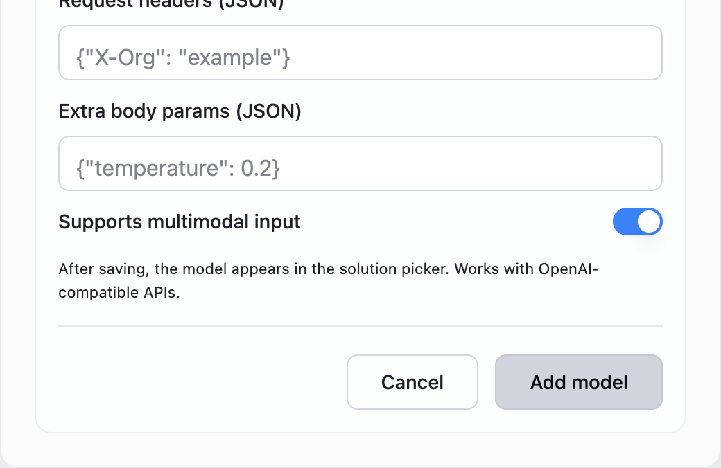 Click Add Model after completing the form