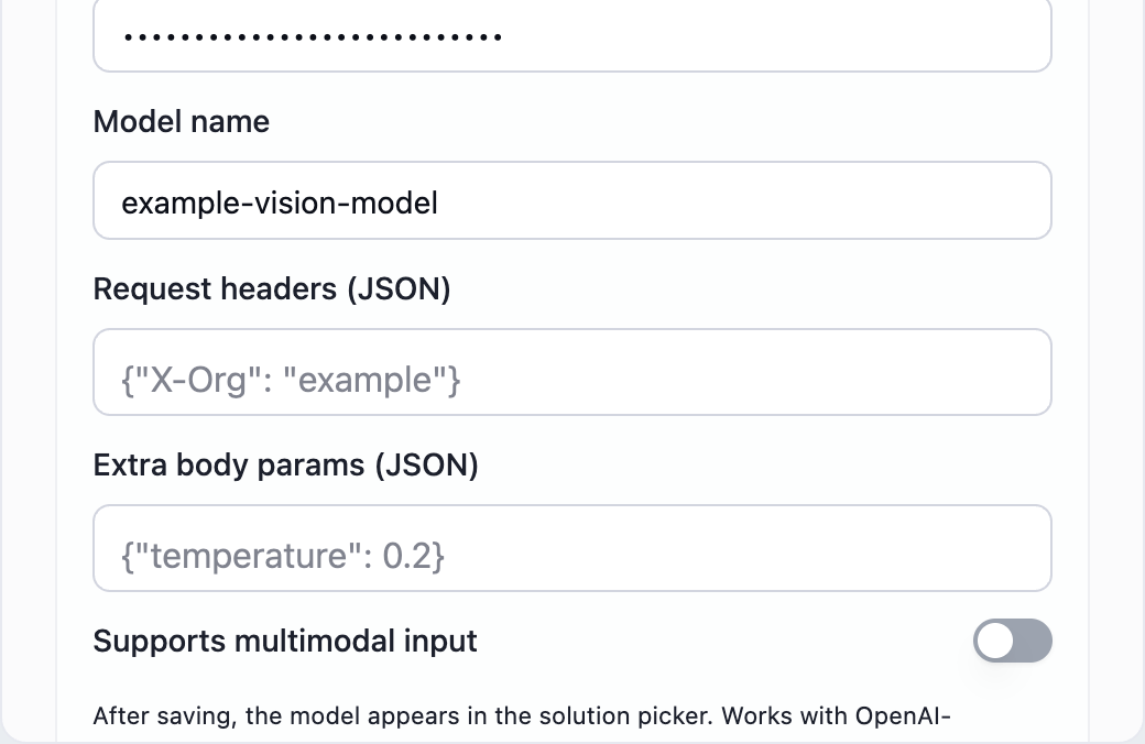 Set multimodal capability and optional parameters