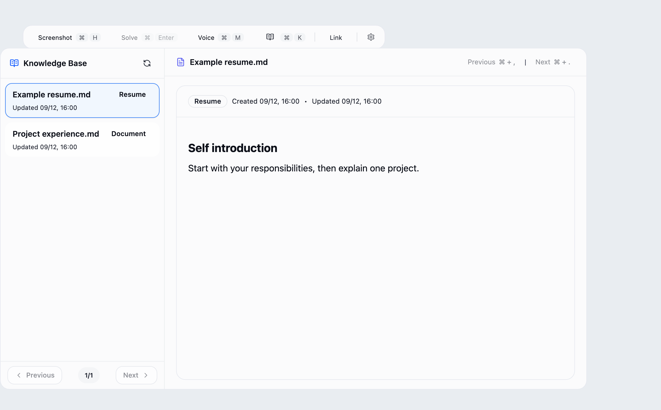 Click a document in the left list