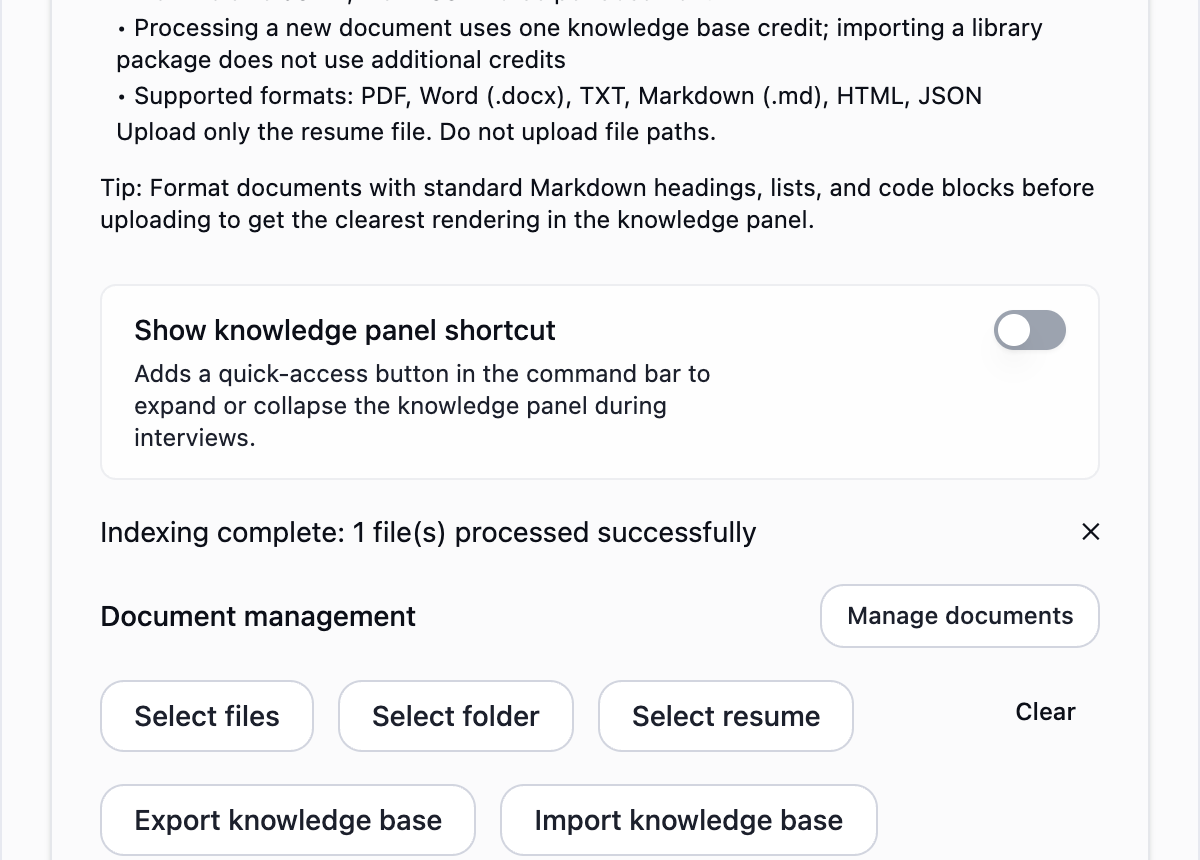 Click Manage documents to check local materials
