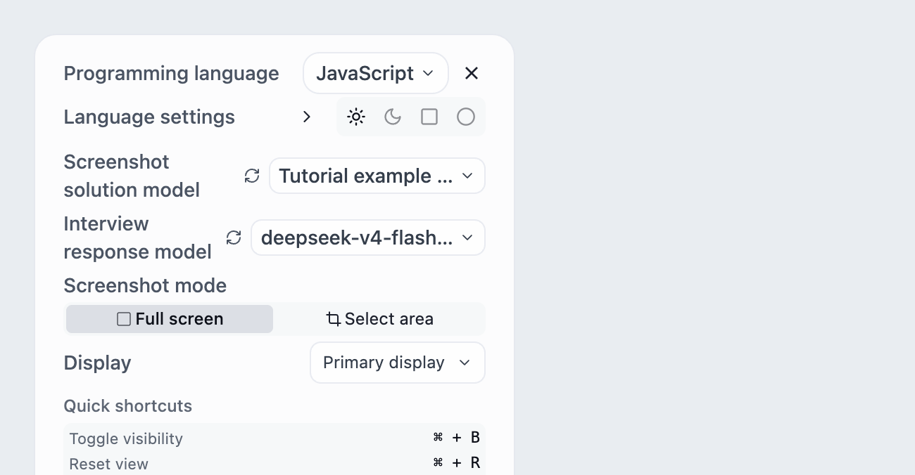 Open the Screenshot solution model dropdown in Settings